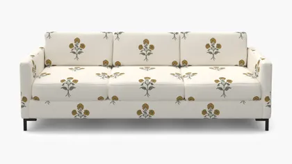 Modern Sofa, Marigold Delphine, Bronze L Leg