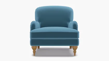 English Roll Arm Chair, French Performance Plush Velvet, Natural Turned Wood Leg