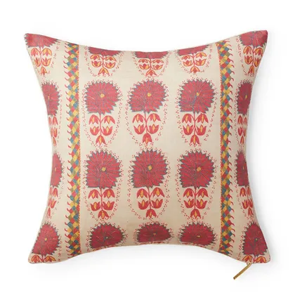 Fuchsia Daisy Suzani Pillow by St. Frank | Pink | 22" W x 22" H | Linen/Cotton/Silk