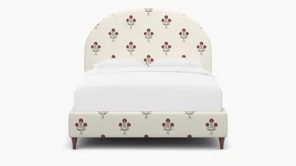 Demilune Bed, Red Delphine, Walnut Decorative Tapered Leg, Queen