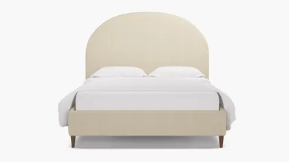 Demilune Bed, Talc Everyday Linen, Walnut Square Tapered Leg, Queen
