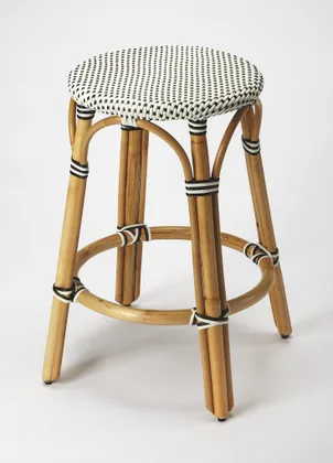 Tobias White/Black Dot/ Natural Rattan Frame Counter Stool
