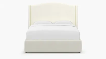 Curved Wingback Bed, Sheepskin, Queen