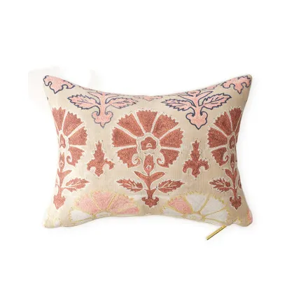 Blush Daisy Suzani Pillow by St. Frank | 26" W x 16" H | Cotton/Silk/Linen