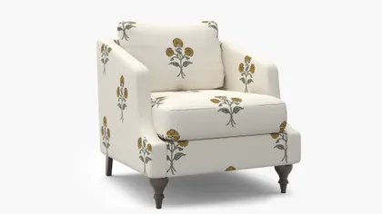 Slope Arm Chair, Marigold Delphine, Espresso Turned Wood Leg
