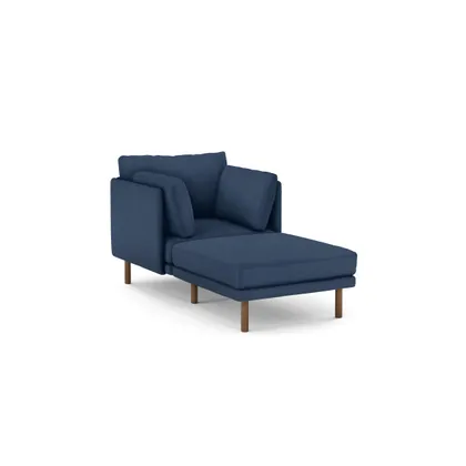 Field 2-Piece Lounger - Navy Blue - Performance Basketweave / Walnut - Wood