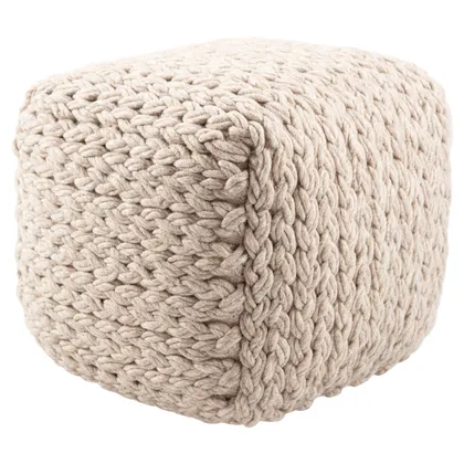 Kyran Textured Cream/ Light Taupe Cube Pouf