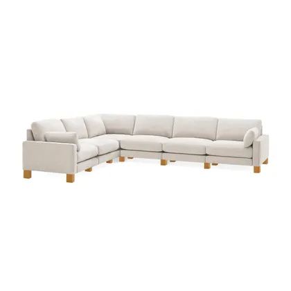 Union 6-Seat Sectional - Ivory - Performance Chenille / Oak - Wood / Square Leg