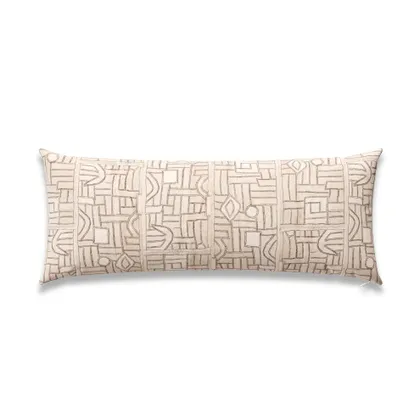 Ecru Maze Kuba Cloth Outdoor Pillow by St. Frank | Brown | 40" W x 15" H | Polyester