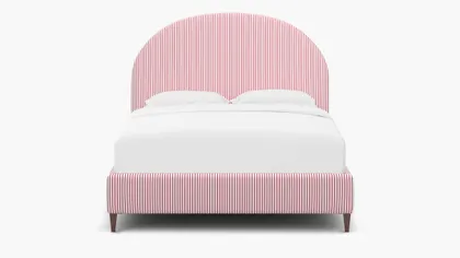 Demilune Bed, Red Classic Ticking Stripe, Walnut Square Tapered Leg, Queen