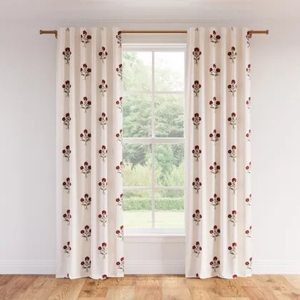 Printed Linen Curtain, Red Delphine, 50" x 96", Privacy