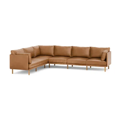 Field Leather 6-Piece Sectional - Camel - Top Grain Leather / Oak - Wood