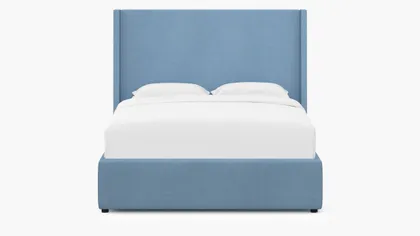 Modern Wingback Bed, French Blue Everyday Linen, King