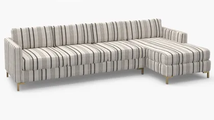Modern Sectional, Right Facing, Black Market Stripe, Brass L Leg