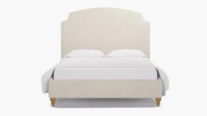Cove Bed, White Performance Velvet, Natural Decorative Tapered Leg, King