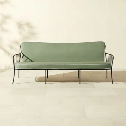 Welling Black Metal Outdoor Sofa with Green Sunbrella® Cushions