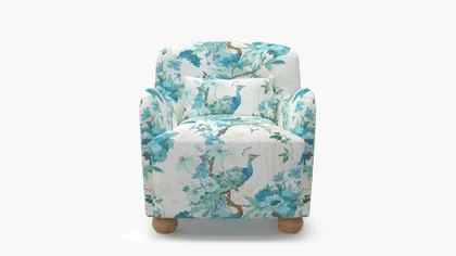 Club Chair, Turquoise Peacock Park, Natural Bun Foot