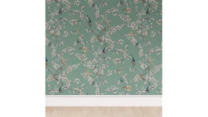 Peel and Stick Wallpaper Roll, Mint Cherry Blossom