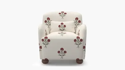 Club Chair, Red Delphine, Walnut Bun Foot
