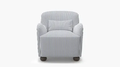 Club Chair, Navy Classic Ticking Stripe, Espresso Bun Foot