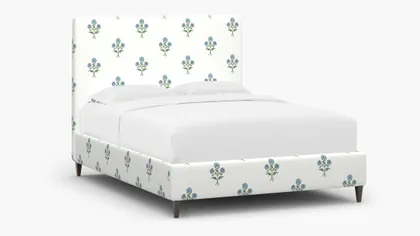 Classic Bed, Blue Delphine, Espresso Square Tapered Leg, Queen