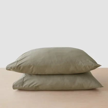 The Citizenry Stonewashed Organic Cotton Percale Pillowcases | Standard | Olive