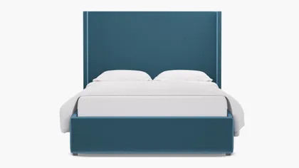 Modern Wingback Bed, French Performance Plush Velvet, Queen