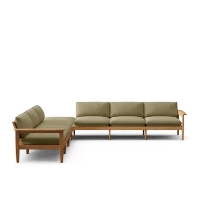 Dunes Teak 7-Piece Sectional - Rosemary - All Weather Fabric