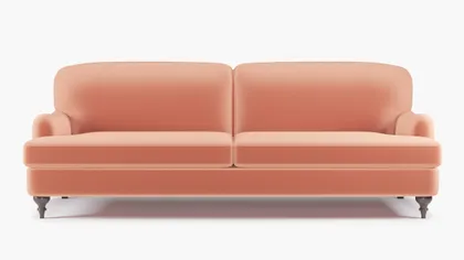 English Roll Arm Sofa, Coral Performance Velvet, Espresso Turned Wood Leg