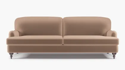 English Roll Arm Sofa, Mink Performance Plush Velvet, Espresso Turned Wood Leg