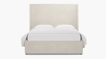 Modern Wingback Bed, White Performance Velvet, Queen