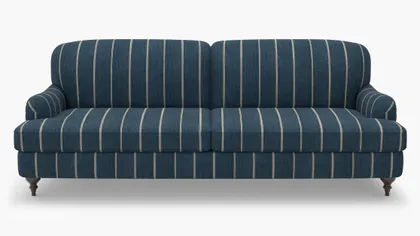 English Roll Arm Sofa, Indigo Felix, Espresso Turned Wood Leg