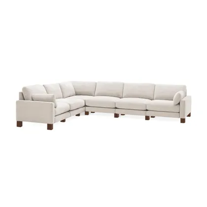 Union 6-Seat Sectional - Ivory - Performance Chenille / Walnut - Wood / Square Leg