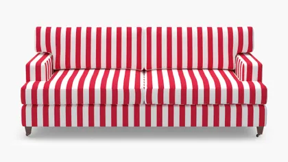 Classic Sofa, Red Cabana Stripe, Walnut with Antique Brass Caster