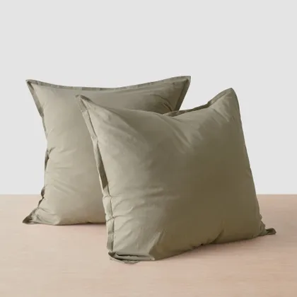 The Citizenry Stonewashed Organic Cotton Percale Euro Shams Set of 3 | Olive