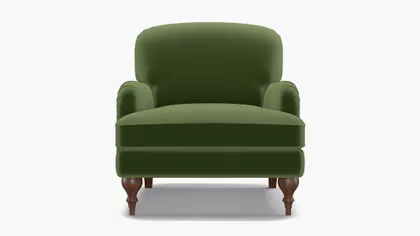 English Roll Arm Chair, Essex Performance Velvet, Walnut Turned Wood Leg