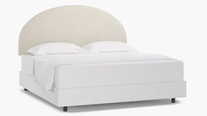 Arched Back Headboard, White Classic Velvet, King