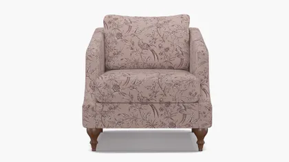 Slope Arm Chair, Blush Aviary, Walnut Turned Wood Leg