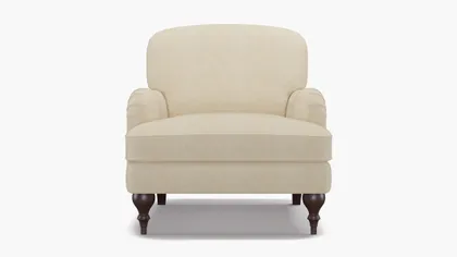 English Roll Arm Chair, Talc Everyday Linen, Espresso Turned Wood Leg