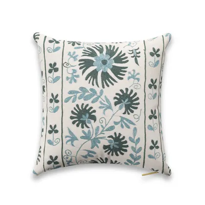 Sage Ribbon Suzani Pillow by St. Frank | Blue | 18" W x 18" H | Linen