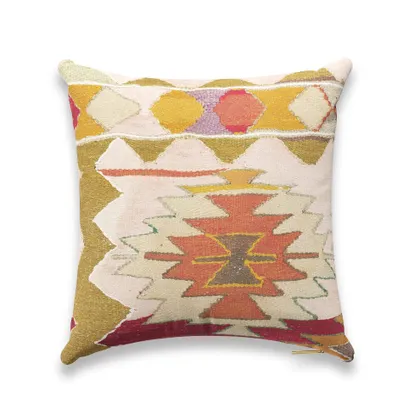 Bold Kaleidoscope Kilim Pillow by St. Frank | Green | 20" W x 20" H | Linen