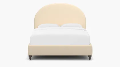 Demilune Bed, Flax Twill, Espresso Traditional Turned Leg, Queen
