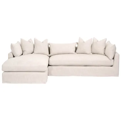 Haven 110" Left Facing Lounge Slipcover Sectional, Bisque, Espresso
