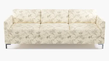 Modern Sofa, Cream Swallows, Chrome L Leg