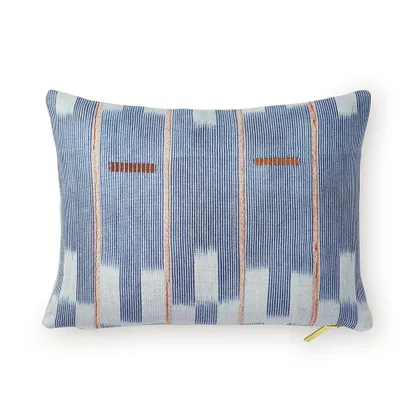 Chambray Lattice Baule Pillow by St. Frank | Blue | 26" W x 16" H | Cotton/Linen