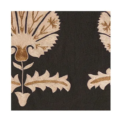 Black Daisy Suzani Fabric by St. Frank | Printed Width: 54" WPattern Size: 27" W x 20" VFabric Direction: Up The Roll, Vertical Sold by the yard in continuous rolls Dye lots may vary. As a result, there may be slight color variations between your swatch a