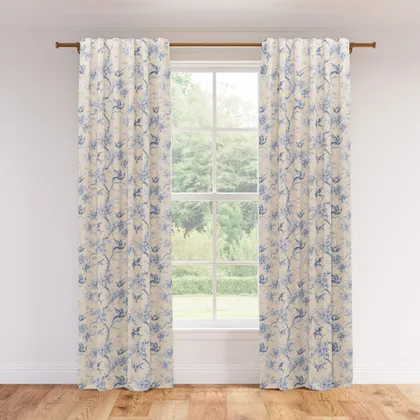 Printed Linen Curtain, Blue Swallows, 50" x 84", Blackout