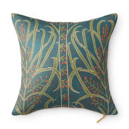 Teal Vines Suzani Pillow by St. Frank | Blue | 18" W x 18" H | Linen