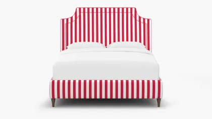 Deco Bed, Red Cabana Stripe, Walnut Decorative Tapered Leg, Queen