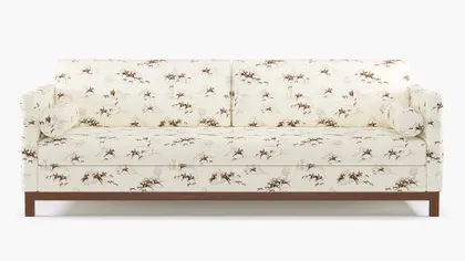 Tailored Tuxedo Sofa, Green Cotswold Hunt, Walnut Wood Rail